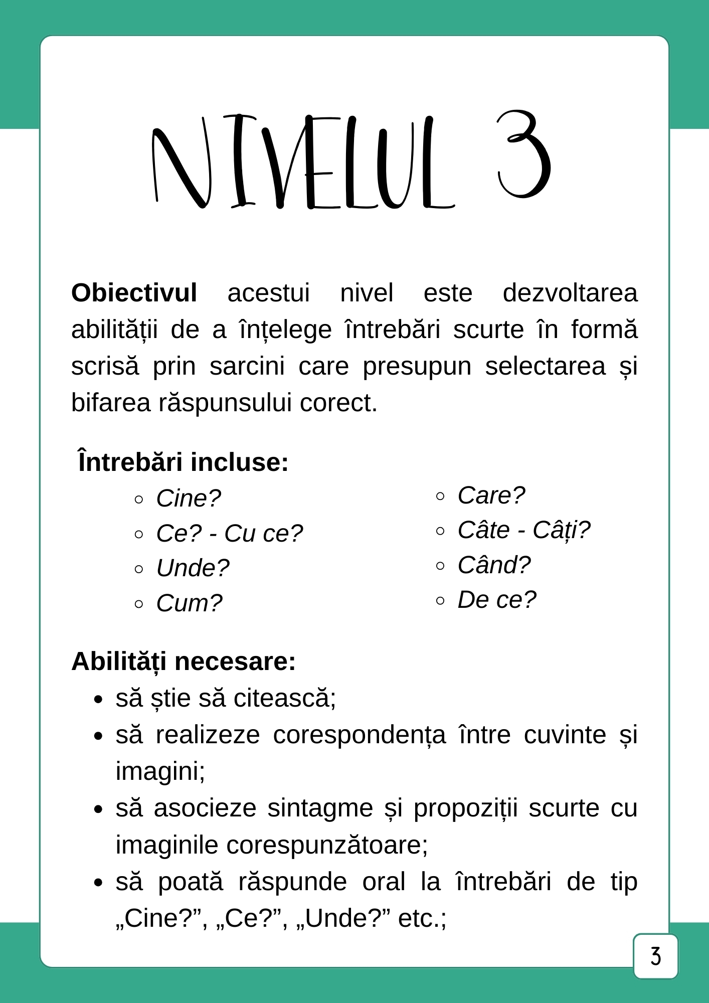 Citesc și înțeleg - Nivelul 3: Răspund la întrebări scurte și mă pregătesc pentru citirea unui text